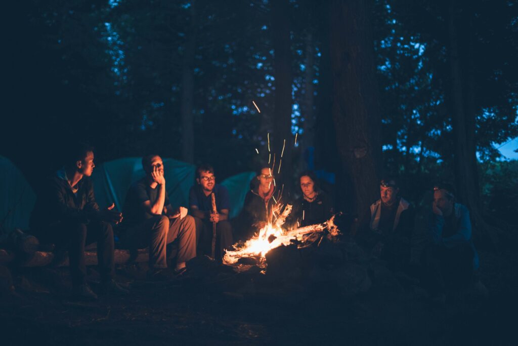 using storytelling techniques around a campfire to entertain and educate