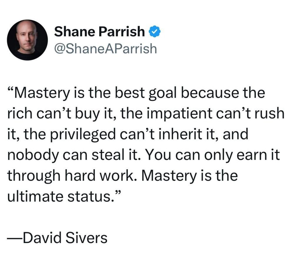 Quote by David Sivers about mastery of a topic being achieved through hard work