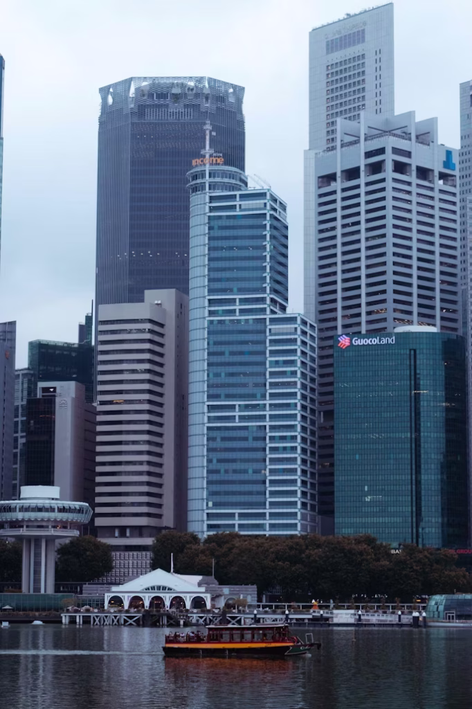 Singapore Central Business District skyline with office towers overlooking the water